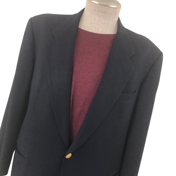 Vintage Alan Lebow Hartz Mens Wool Blazer 2 Button Sport Coat Gold Buttons 44R